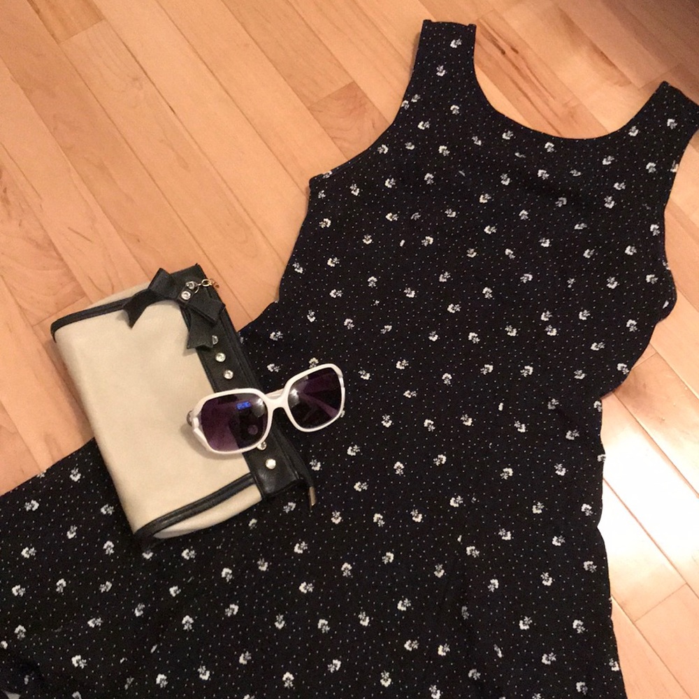 Black and white floral mini-dress